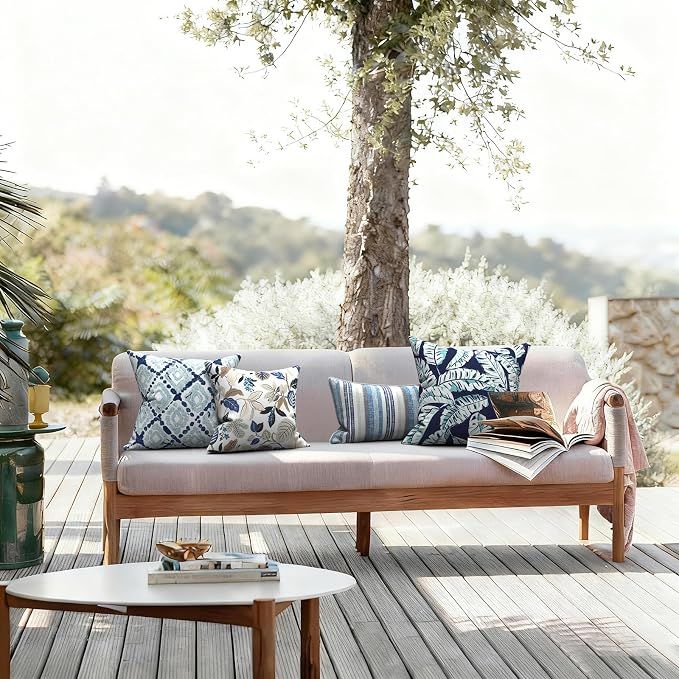 LVTXIII Outdoor Throw Pillows, Decorative Throw Pillows with Inserts, 16"x16" Square Pillows for Bed, Couch, Sofa and Patio Furniture, Set of 2, Breeze Leaves Beige