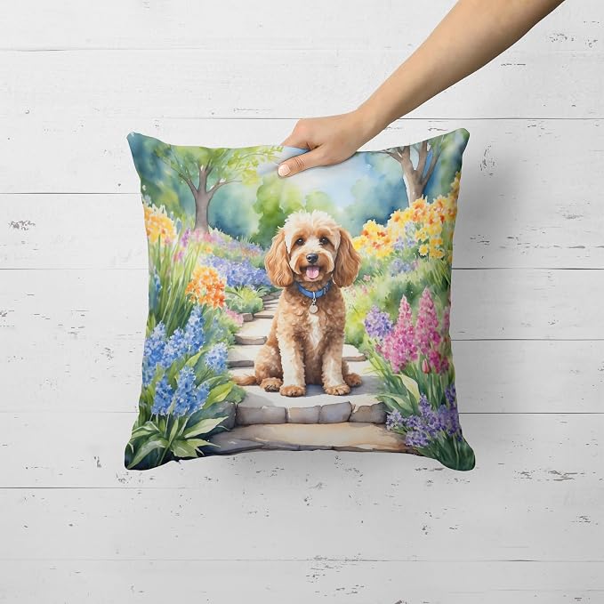 Caroline's Treasures Cockapoo Spring Path Throw Pillow Machine Washable, Indoor Outdoor Decorative Pillow for Couch, Bed or Patio, 18Hx18W