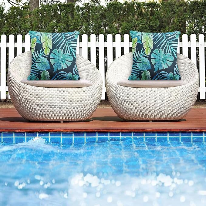 Outdoor Pillow Covers, Palm Leaf, Set of 2, Waterproof, 18 x 18Inch | Greenery Tropical Plants Outdoor Square Cushion Case Pillowcase Decorative Pillows Couch Beach Patio