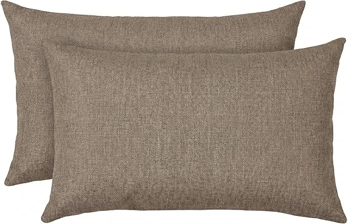RSH DECOR: Sunbrella Lumbar Throw Pillows Set of 2 | 20" x 12" | Water & Fade-Resistant Performance Fabric | Outdoor Pillow Covers with Down-Alternative Inserts | Made in USA (Spectrum Mushroom Brown)