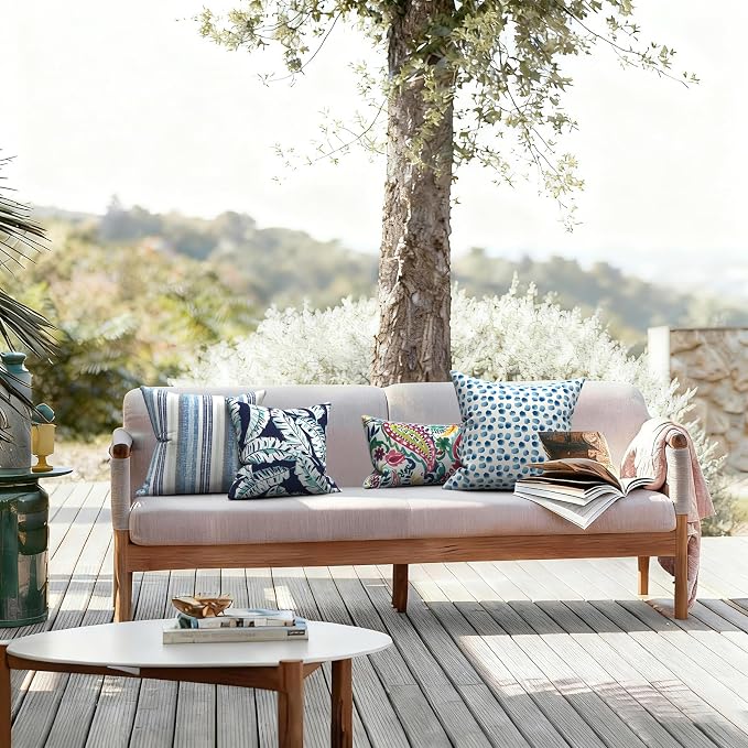 LVTXIII Outdoor Throw Pillows, Decorative Throw Pillows with Inserts, 20"x20" Square Pillows for Bed, Couch, Sofa and Patio Furniture, Set of 2, Brush Blue