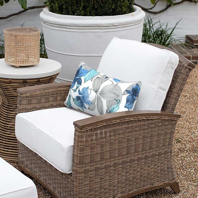Outdoor Lumbar Pillows 12x20 inch, Rectangle Throw Pillows with Inserts, Decorative Lumbar Cushions for Patio Furniture Garden Couch Home Sofa Office Chair, Pack of 2, Clemens Noir Blue
