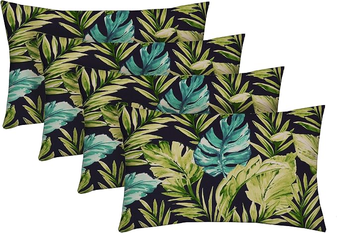 RSH Décor: Set of 4 Lumbar Throw Pillows | Indoor/Outdoor All Weather Polyester Fabric | Decorative Accent Cushions for Patio Furniture | Reversible | 26” x 16" | - Made in USA