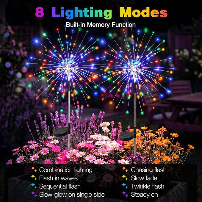 btfarm 8 Pack Solar Garden Lights Outdoor, 8 Modes Firework Lights Outside | 120LED, Waterproof Fairy Twinkle Light Solar Powered for Yard Christmas Pathway Lawn Pool Patio Decorative, Multicolor