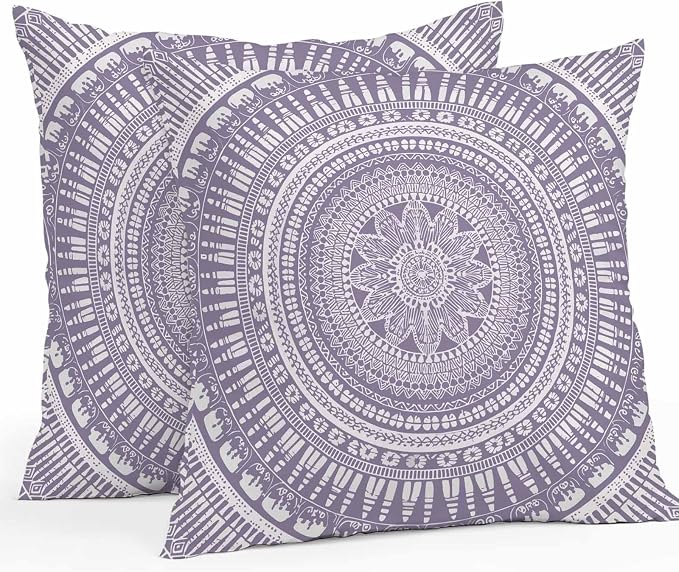 Vandarllin Outdoor Throw Pillows Covers 18x18 inch Set of 2 Waterproof Purple Boho Decorative Zippered Cushion Covers for Patio Furniture, Bohemian Floral Geometric Lumbar Pillowcases