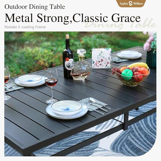 Sophia & William Patio Table and Chairs Set, Outdoor Dining Set for 8, 9 Piece Metal Patio Furniture, 82.7" Black Rectangular Table(Geometry)