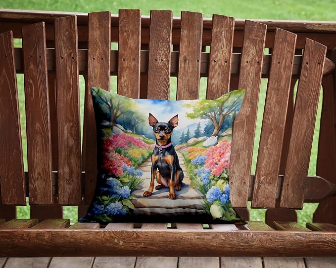 Caroline's Treasures Miniature Pinscher Spring Path Throw Pillow Machine Washable, Indoor Outdoor Decorative Pillow for Couch, Bed or Patio, 14Hx14W