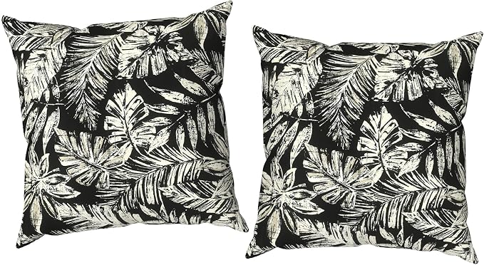 Outdoor Throw Pillow Covers 18x18 Inch, Decorative Pillow Covers for Patio Furniture, Tropical Leaf Black Modern Cushion Cases for Garden Couch Home Sofa, Pack of 2