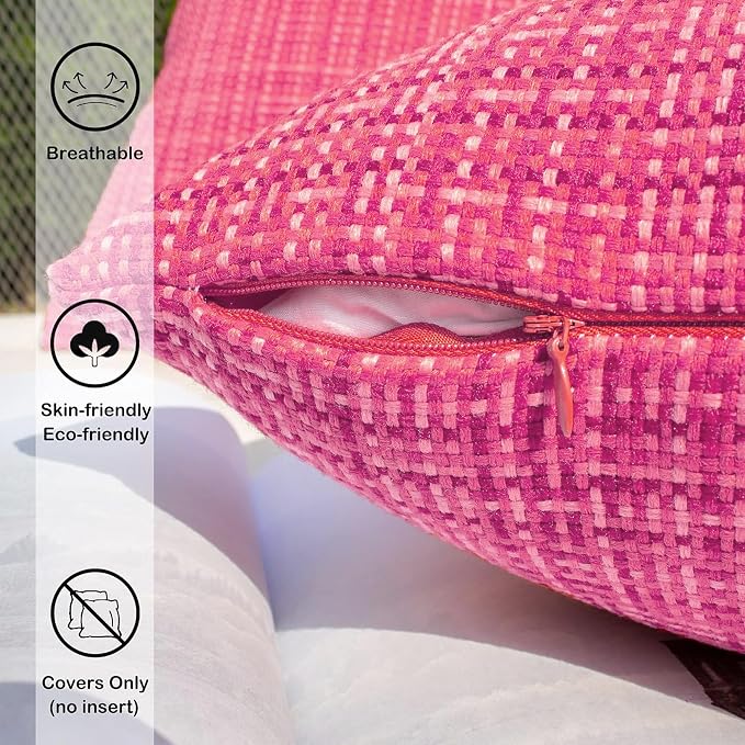 Kevin Textile Outdoor Waterproof 14"x36" Pillow Cover 1 Pack, Hot Pink | Water Resistant, Faux Linen Yarn-dyed, Woven Texture Throw Pillow Covers for Tent Patio Garden Couch Sofa