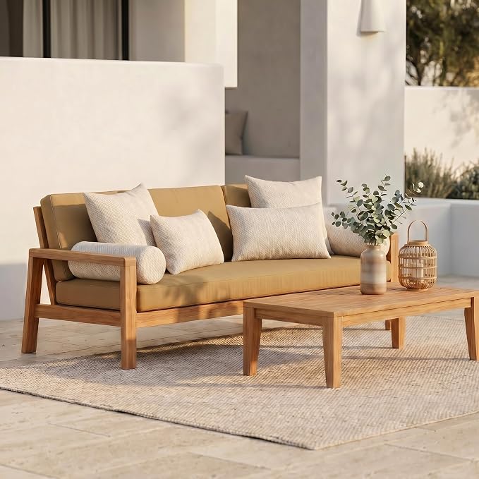 RSH DECOR: 6-Pack Pillow Set | Sunbrella Performance Fabric |Water & Fade-Resistant| 17" Square, 20"x12" Lumbar, 20"x6" Neck Roll | Outdoor Pillows for Patio | Made in USA (Cozy Quilt Bright White)