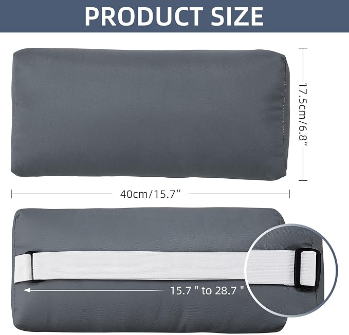 Headrest Pillow for Patio Chaise Lounge Chair, 4 Pack Outdoor Chaise Pillows with Adjustable Elastic Stripe Head Resting Pillows for Recliner Office Chair, Dark Gray