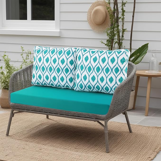 Outdoor Loveseat Cushions for Patio Furniture, Waterproof Cushion | Couch Hampton Bay Deep Seat Cushion Replacement Set 46" x 26", Patio Love Seat Sofa Cushions for Porch Garden Chair, Blue
