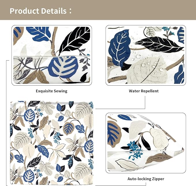 Outdoor Throw Pillow Covers 16x16 Inch, Square Patio Pillow Cases Pack of 2, Modern Decorative Back Cushion Covers for Patio Furniture Garden Couch Farmhouse, Breeze Leaves Beige