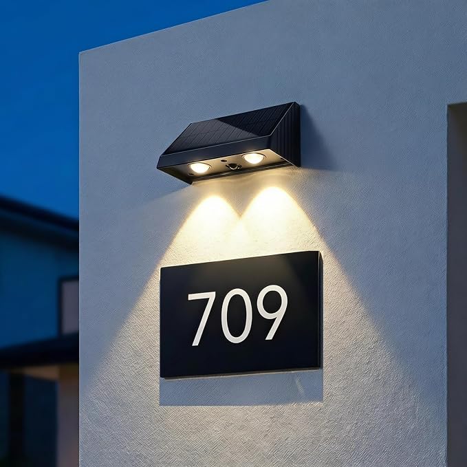 Solar Wall Lights Outdoor for Mailbox, Address, Sign, House Number, Step | Downlight 3000K Warm White Lighting Dusk to Dawn Waterproof Small Convex Lens Solar Powered 1 Pack