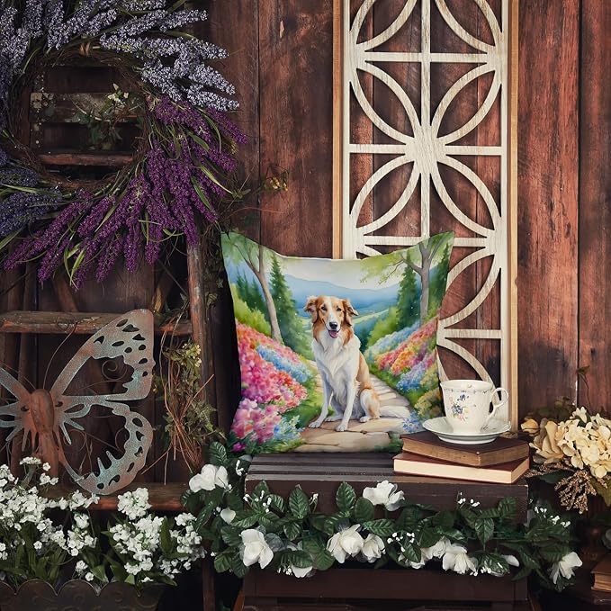 Caroline's Treasures Borzoi Spring Path Throw Pillow Machine Washable, Indoor Outdoor Decorative Pillow for Couch, Bed or Patio, 18Hx18W