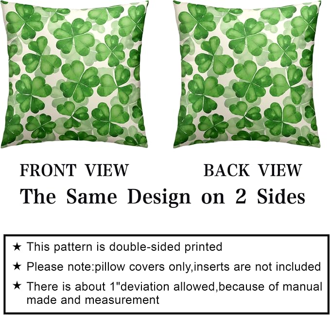 Saint Patricks Day Pillow Covers 16x16 Green Clover Pillow Case Set of 2 Lucky Charm Throw Pillow Covers St Patricks Cotton Blend Cushion Case for Living Room Sofa Couch