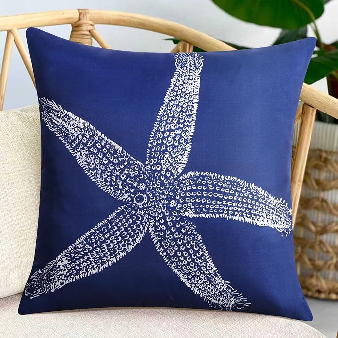 Adabana Outdoor Waterproof Coastal Pillow Covers 16x16 Inch | Nautical Starfish Coral Outdoor Pillow Covers Summer Decirative for Patio Furniture Porch Garden Pillows