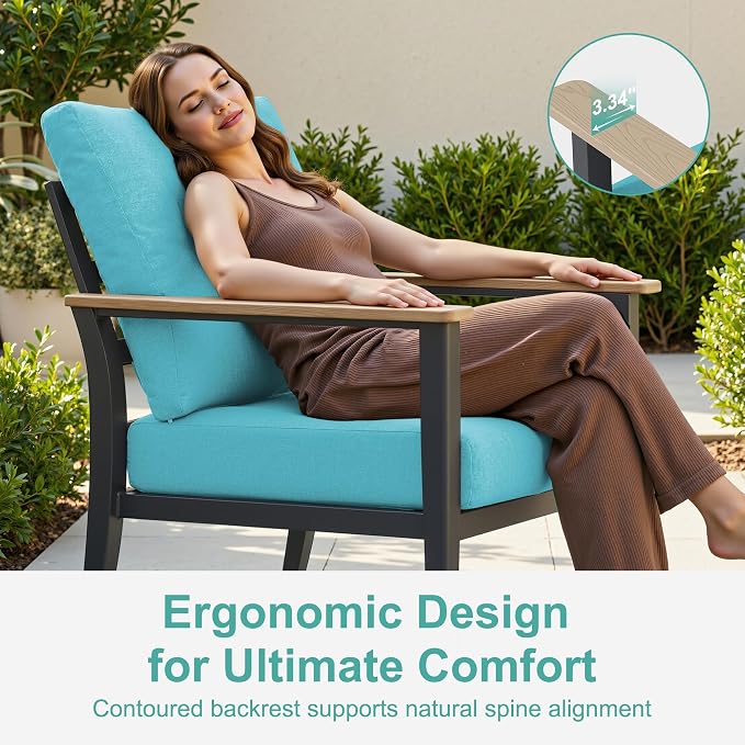 Aluminum Outdoor Patio Furniture Set with Swivel Rocking Chairs 11-Seat, Patio Sectional Sofa with Ottomans Patio Conversation Set with 55,000 BTU Fire Pit Table & High Backrest, Turquoise