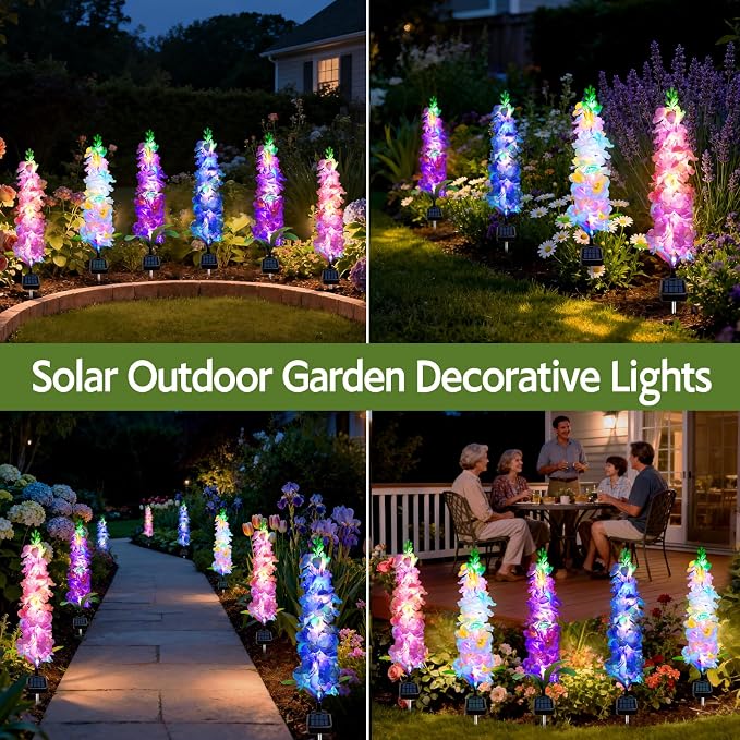 MRHEPHAESTUS Solar Garden Lights, Solar Delphinium Flowers Lights 8 Pack 160 LEDs, Waterproof Outdoor Light Two Lighting Modes for Wedding Party Garden Yard Patio Lawn Decor and Gift for Mother
