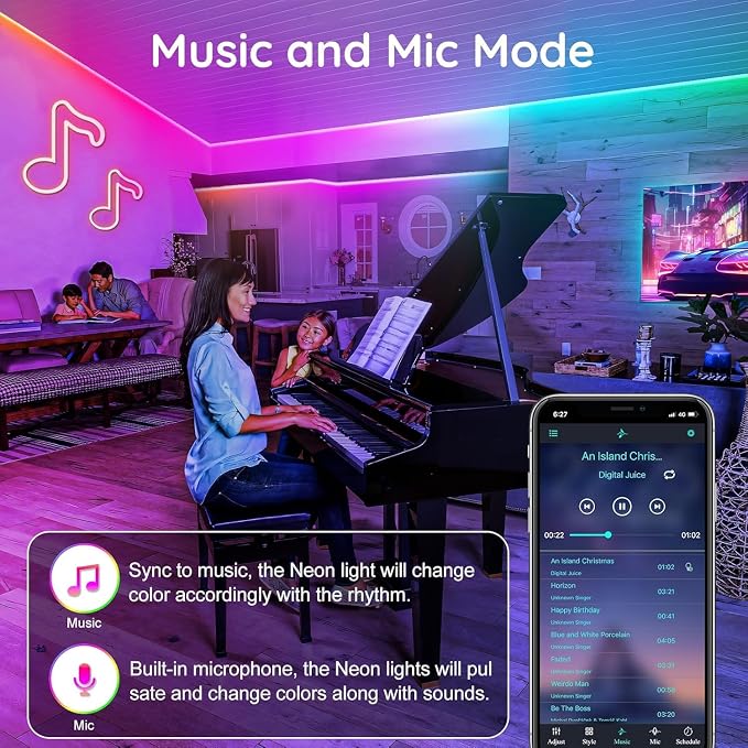 RCUICA 100FT LED Neon Rope Lights Waterproof with Smart App Control Remote,DIY Scene Modes,Music Sync hronization,Eaves Lights for Garden Decor,Deck,Christmas