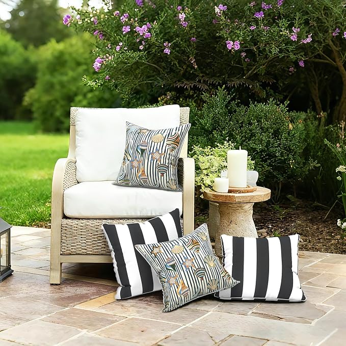 LVTXIII Outdoor Throw Pillows 18x18 Patio Waterproof Square Pillows with Piping Fade Resistant Accent Pillow for Spring Summer Garden Decoration, Set of 2, Crayon Shells