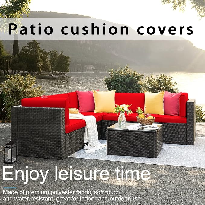 14 PCs Patio Cushion Covers for 7 PCs Outdoor Furniture Sectional Seating Sets Water Resistant Plus 2 Throw Pillows (Red, 23.6(L)*23.6(W)*4.33(T) inches)
