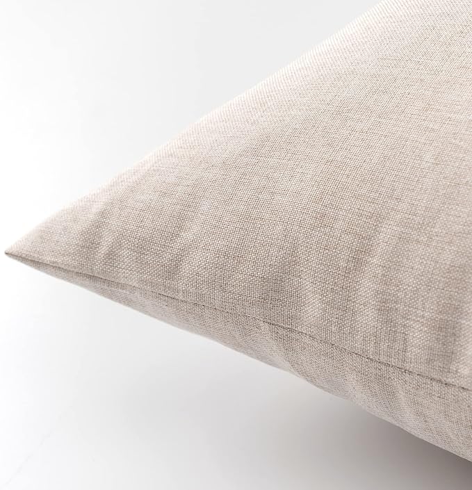 EMEMA Outdoor Waterproof Beige Pillow Covers 18x18 Inch Rustic Decorative Throw Pillow Covers Cushion Case Square for Patio Sofa Couch Home Bed Farmhouse Car Decor Set of 2