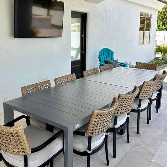 PURPLE LEAF Outdoor Dining Table 121" X 37" Slatted Tabletop Large Aluminum Rectangular Patio Dining Table for 10, Weather-Resistant Patio Table for Backyard Garden Lawn Porch Deck
