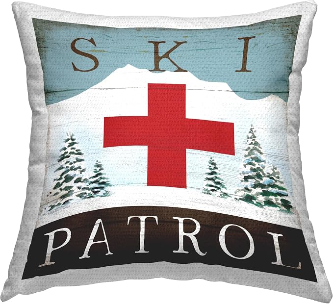 Stupell Industries | Ski Patrol Rustic Symbol, 18 x 18 | Outdoor Pillow, Made in USA - By Elizabeth Tyndall