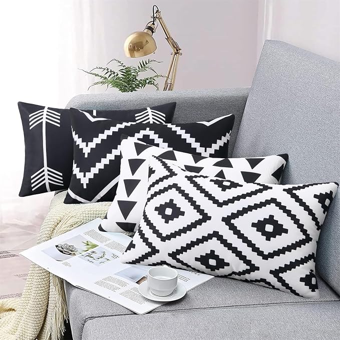 Adabana Patio Pillows Pack of 2 Geometric Outdoor Waterproof, 12"x20" | Outdoor Cushion Covers Decor for Home Patio Garden Porch Furniture