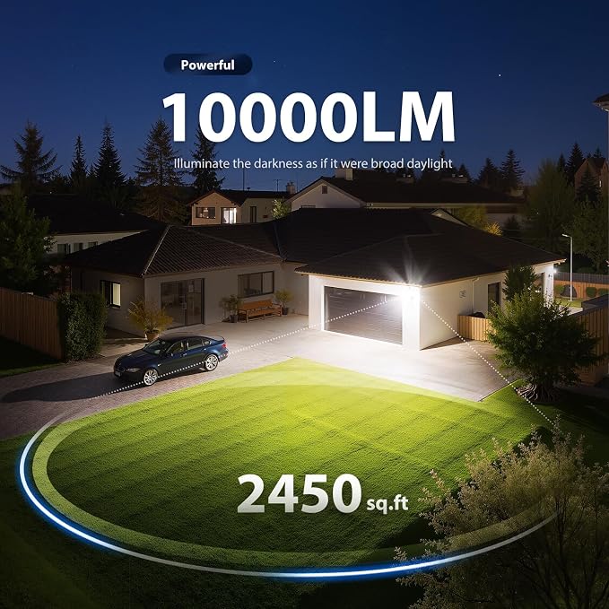 Onforu 90W 10000LM LED Motion Sensor Outdoor Lights, 4-Head Dusk to Dawn Outdoor Lighting, 2 Pack Hardwired Flood Lights, IP66 Waterproof 6500K Security Floodlight for Outside (Black)
