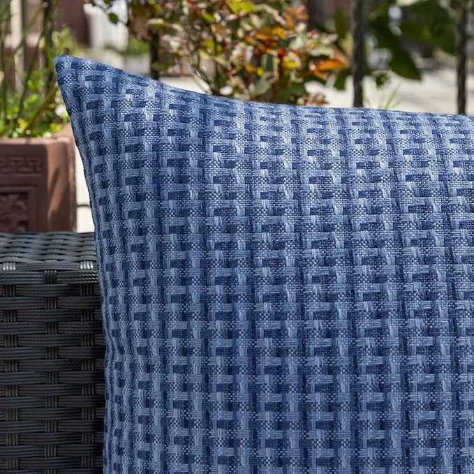Kevin Textile Outdoor Waterproof 12"x20" Pillow Covers 2 Pack, Navy Blue | Water Resistant Weaving Faux Linen Texture Throw Pillow Covers, Outside Decorative Pillowcases for Garden Patio Balcony Couch