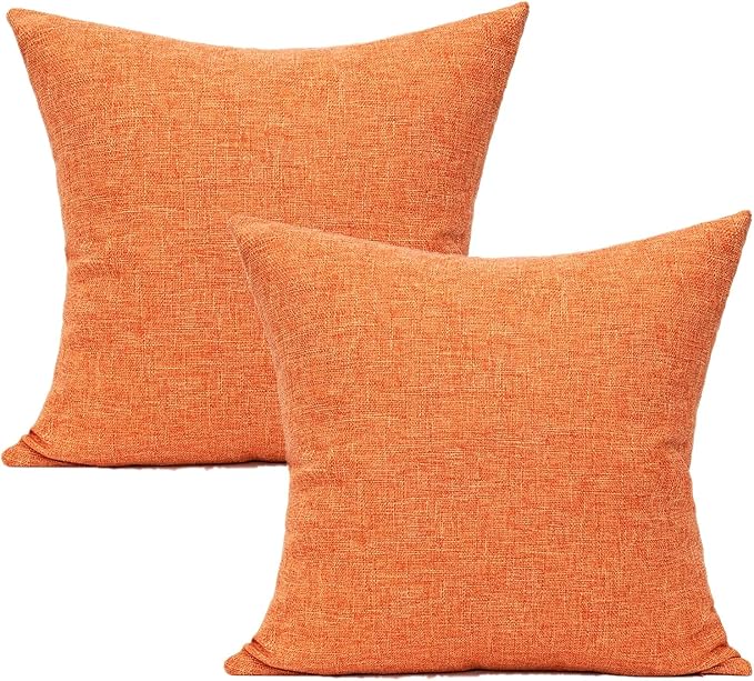 All Smiles Orange Fall Throw Pillow Covers 18x18 for Outdoor Furniture Set of 2 - Autumn Square Farmhouse Rustic Case Burnt Orange Cushion for Sofa Couch