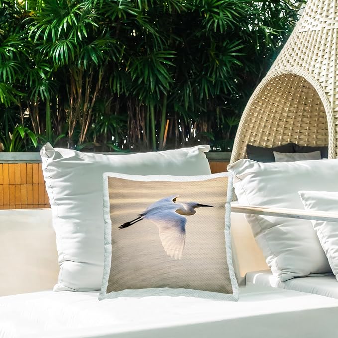 Stupell Industries | Egret Bird Flying View, 18 x 18 | Outdoor Pillow, Made in USA - By David Lorenz