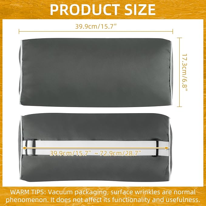 2 Pack Outdoor Chaise Lounge Head Pillow, Patio Pool Chair Pillows Water Resistant Headrest Pillow Lumbar Pillows with Insert and Adjustable Elastic Strap for Recliner Beach Chair, Dark Gray