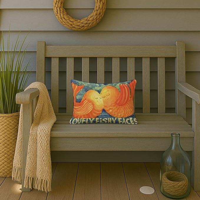 Caroline's Treasures 6052PW1216 Fish - Kissing Fish Canvas Fabric Decorative Pillow Machine Washable, Indoor Outdoor Decorative Pillow for Couch, Bed or Patio, 12HX16W
