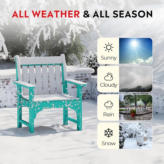 Costaelm Outdoor Dining Arm Chair, Patio HDPE Garden Dining Table Chair, Poly Lumber Waterproof Restaurant Bistro Farmhouse Chairs for Outside Porch Backyard, Turquoise