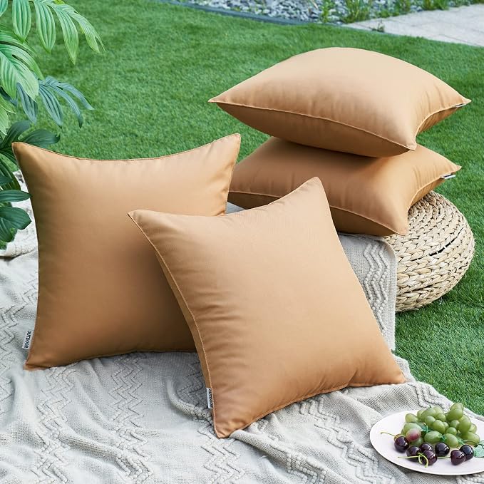 MIULEE Decorative Outdoor Waterproof Pillow Covers 16x16 Light Brown | Decorative Patio Furniture,Pack of 2,Accent Square Soild Throw Pillow Covers,Summer Garden Tent Couch Sofa