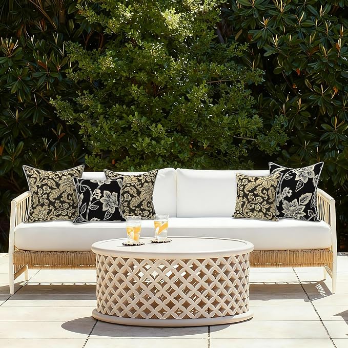 LVTXIII Outdoor Throw Pillows 20x20 Patio Waterproof Square Pillows with Piping Fade Resistant Accent Pillow for Spring Summer Garden Decoration, Set of 2, Jacobean Black