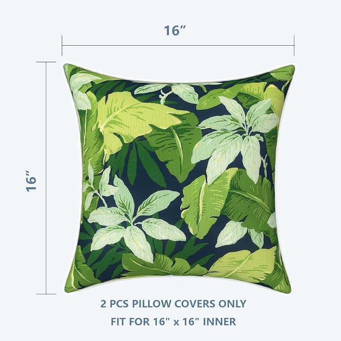 LVTXIII Outdoor Throw Pillow Covers 16x16 Waterproof Tropic Accent Pillow Cases Fluffy Outdoor Cushion Covers for Garden and Patio Furniture Decoration, 2 Pack, Jungle Leaves