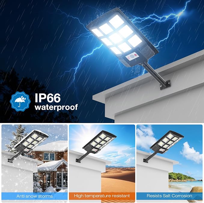 Solar Lights Outdoor, 6500K Motion Sensor Security Lights, 2-Pack | IP66 waterproof with dusk to dawn lighting, motion sensor and remote control for yards, parking lots, courtyards and garages