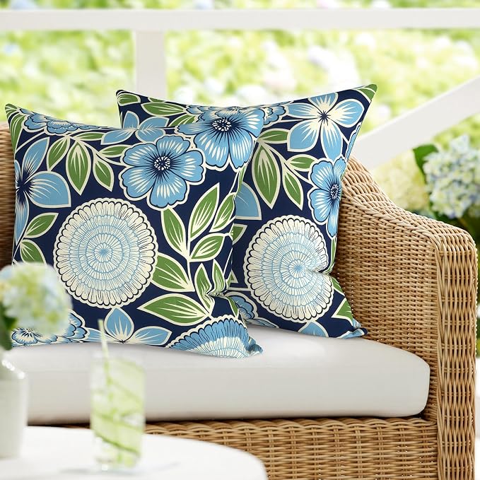 DYTXIII Pack of 2 Waterproof Outdoor Pillow with Inserts, 18x18 Square Patio Decorative Throw Pillow for Home,Sofa,Bench and Patio Furniture,Azure Symphony‌