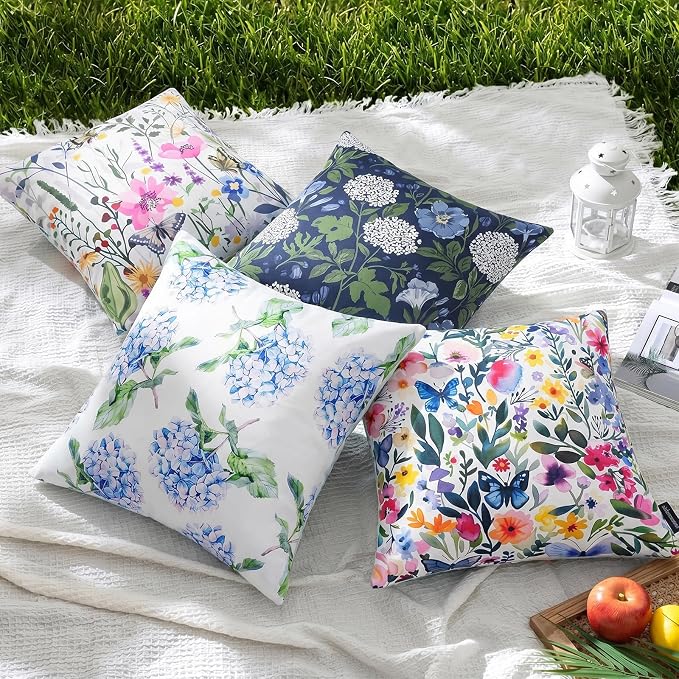 cygnus Spring Summer Outdoor Pillow Covers 18x18 Inch Waterproof Wild Flower Butterfly Outdoor Pillows for Patio Furniture Garden Home Decor