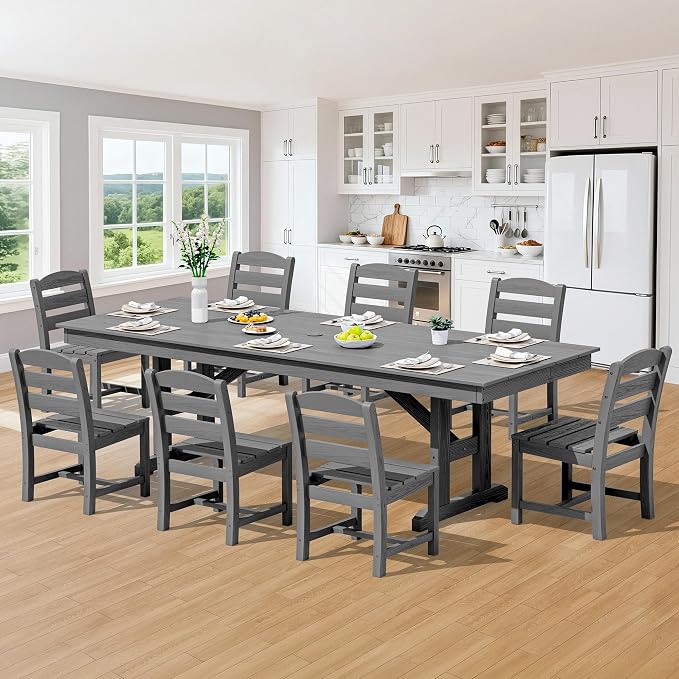 SERWALL Outdoor Armless Dining Chairs Set of 2, All-Weather HDPE Patio Chair with 19.7" Widened Seat, for Backyard, Garden, Gray