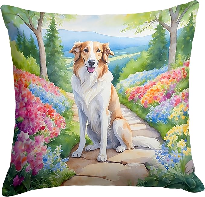 Caroline's Treasures Borzoi Spring Path Throw Pillow Machine Washable, Indoor Outdoor Decorative Pillow for Couch, Bed or Patio, 18Hx18W