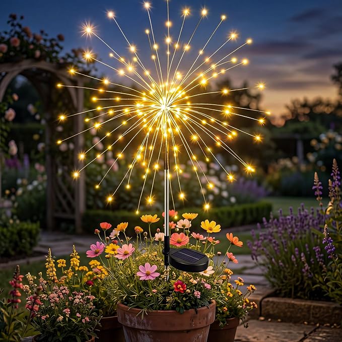 btfarm 1 Pack Solar Garden Lights Outdoor, 8 Modes Firework Lights Outside | 120LED, Waterproof Fairy Twinkle Light Solar Powered for Yard Christmas Pathway Lawn Pool Patio Decorative, Warm White