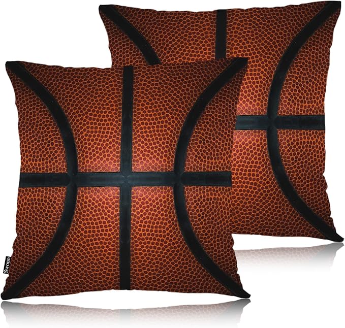 Swono Basketball Set of 2 Throw Pillow Covers Retro Sport Game Basketball Ball 18x18 Inches Pillow Cases Standard Cushion Cover Square Pillowcases for Men Women Decorative Home Bed Sofa