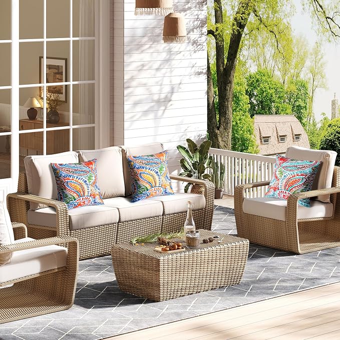 2 Pack Waterproof Outdoor Pillows, 18x18 Outdoor Throw Pillows | Patio Furniture Pillows, Fluffy Decorative Pillows, Waterproof &Fade Resistant, Removable & Washable, Paisley Multi Blue