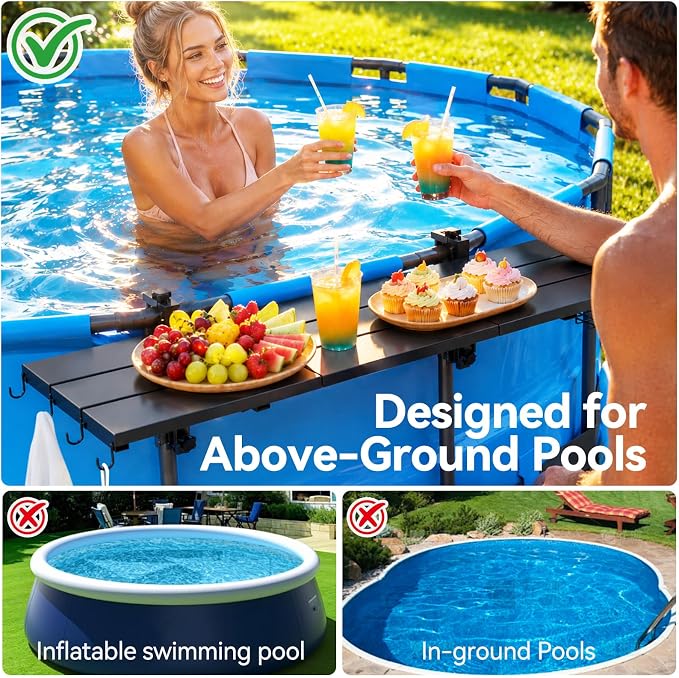 Pool Bar for Above Ground Pools, 49.2×9.6" Poolside Table Holds 110LBS, Adjustable Foldable Swim-Up Bar Fits Top Rails 3.94" or Less, Weather Resistant, for Outdoor & Balcony