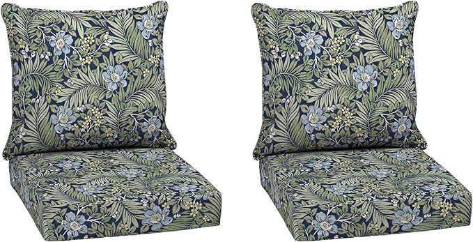 Arden Deep Seat Outdoor Chair Cushion Set (2-Pack), 24 in x 24 in, Weather-Proof, Rain-Proof, Fade Resistant Patio Cushion Set for Chair, Sofa, and Couch Sapphire Morrison Floral | 2-Pack, Outdoor Sofa, Couch, Conversation Set, Weather-Proof, Rain-Proo...
